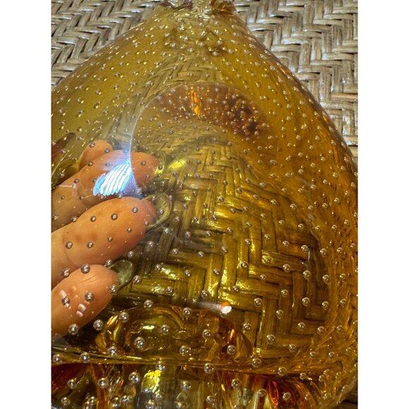 Vintage Amber Murano Bullicant Glass Heart-Shaped Ashtray Controlled Bubble - Picture 6 of 10